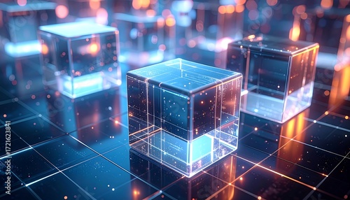 Abstract digital cubes on a grid (4)