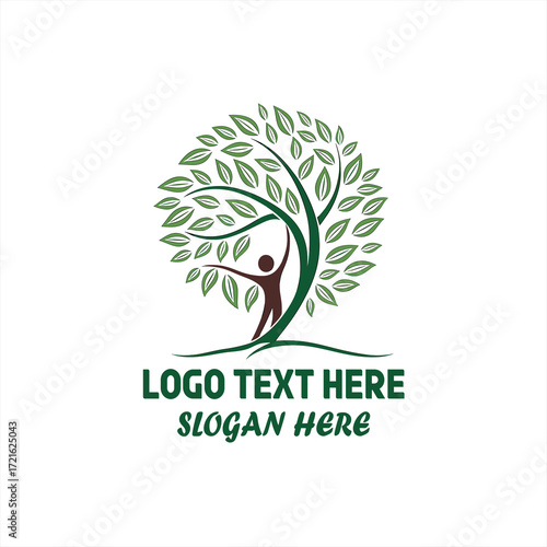 Tree with Human Silhouette Logo – Eco Wellness, Growth, and Natural Balance Design