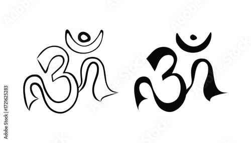 Different types of hand drawn om symbol sign on white background. sound ohm symbol of buddhism and hinduism religion. shiva om text. vector illustration