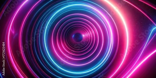 Neon pink spiral on dark background with swirling patterns and bright color scheme