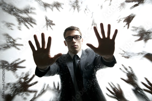 Geschäftsmann stoppt angreifende Schattenhände
