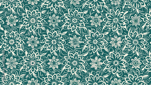 Intricate Teal and Cream Floral Pattern Seamless Background vector illustration