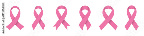 Pink cancer ribbon loop set for breast cancer awareness support and charity symbols. Cancer ribbon collection vector illustration