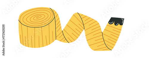 Hand drawn vector illustration of tape measure in cartoon flat style. Essential tool for tailoring, crafting, fashion, and dressmaking projects.