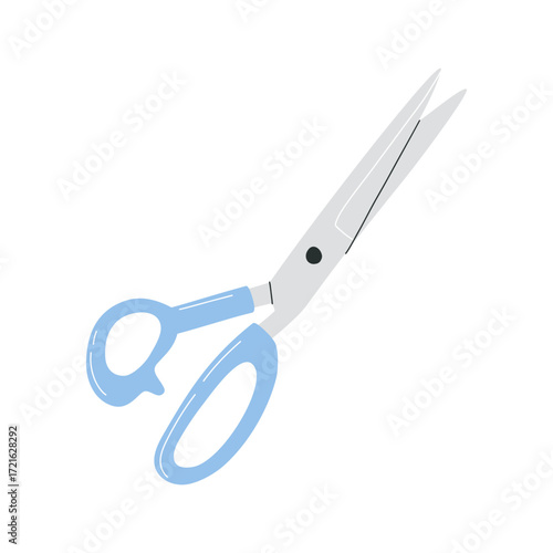 Hand drawn vector illustration of scissors in cartoon flat style for sewing and crafting. Essential tool for tailoring, dressmaking, fabric, paper, and creative projects.