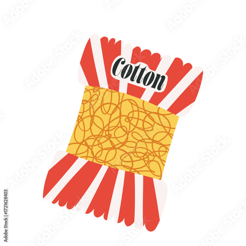 Hand drawn vector illustration of cotton thread bobbin in cartoon flat style. Essential sewing material for crafting, needlework, and textile projects.