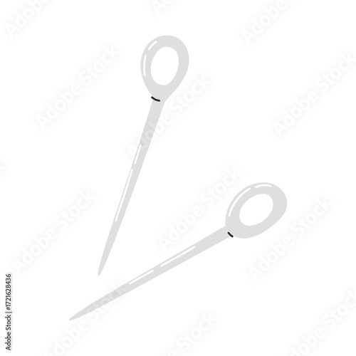 Hand drawn vector illustration of sewing needles in cartoon flat style. Essential tools for hand stitching, embroidery, and textile projects.