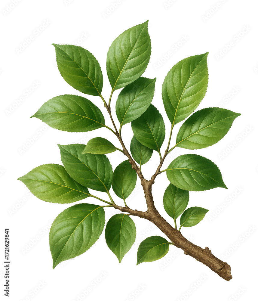 Naklejka premium Realistic branch with green leaves.