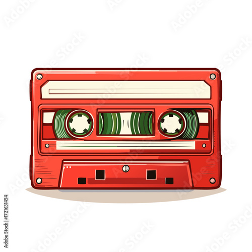 Red Audio Cassette Tape Isolated on White Background for Vintage Music Listening Memories