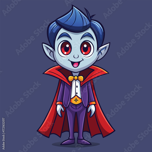 Cute cartoon vampire character with red cape spooky halloween flat art style vector