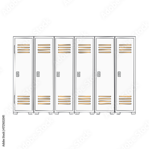 Line drawing of a row of school lockers.