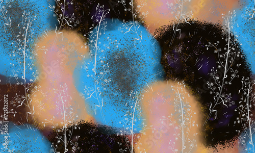 Seamless abstract pattern with floral elements. It can be used to create wallpaper, packaging, and fabrics.