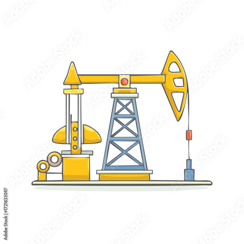 Cartoon oil pumpjack extracting petroleum from the ground, energy industry icon