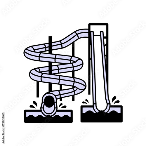 Water slide ride icon, fun, amusement park, on a transparent background