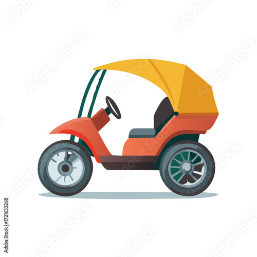 Cartoon illustration of a small recreational golf cart buggy with a yellow sun canopy
