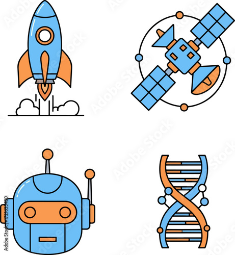 Flat Icons of Space, Science & Technology A Modern, Minimalist Design Set