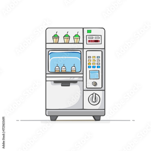 Vending Machine for Drinks with Cups and Button Panel Illustrated