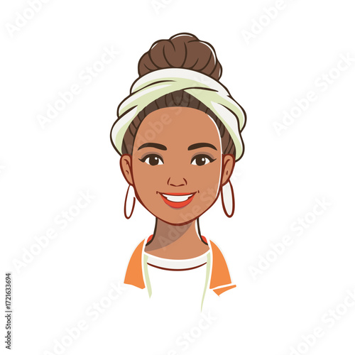 Smiling woman with a turban and hoop earrings vector art portrait on white background