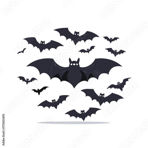 Dark silhouetted bats flying in a circular arrangement Halloween festive scene