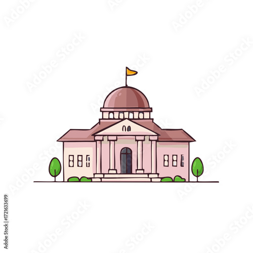 Stylized building with dome and columns representing government or learning institution
