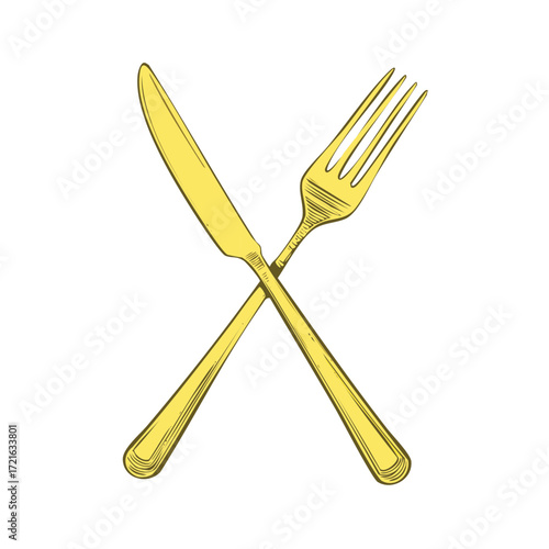 Golden Knife and Fork crossed for Dining or Restaurant Service
