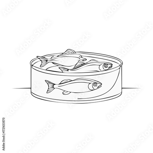 Line Art Illustration of a Can of Sardines Packed with Fish