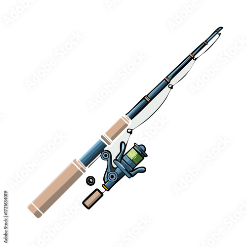 Fishing Rod and Reel Ready for Angling Adventure Casting for Fish Illustration with Outdoors Sport Recreation Equipment