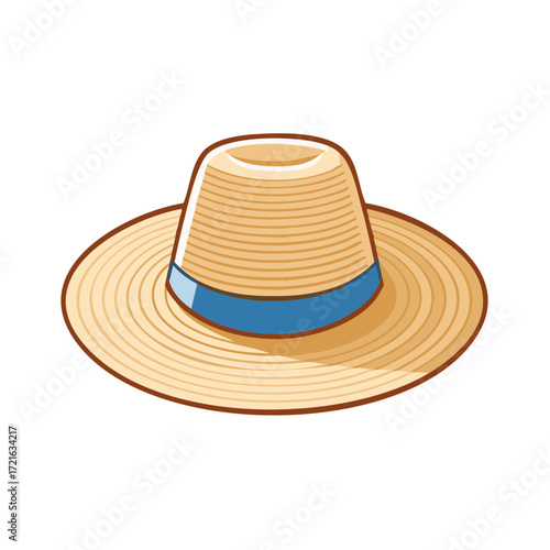 Straw hat with blue band for sun protection and summer fashion accessory