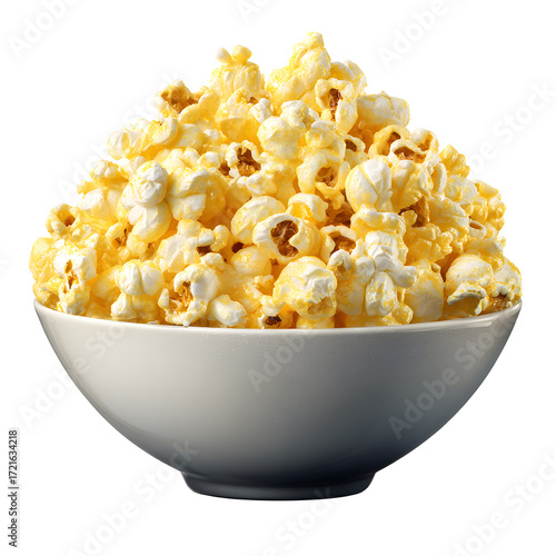 Bowl of buttered popcorn isolated on transparent background