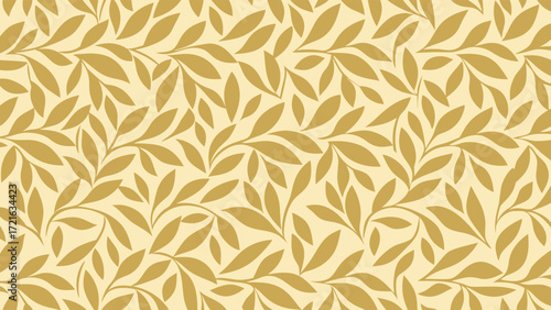 Seamless Pattern of Golden Leafy Branches on a Pale Yellow Background floral