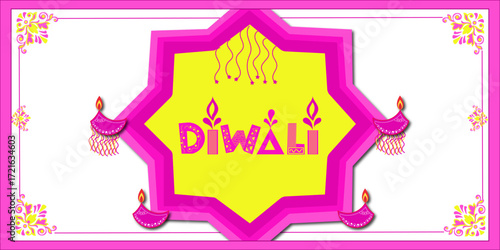Website header or banner design with realistic oil lamp on purple background for Diwali Festival celebration.