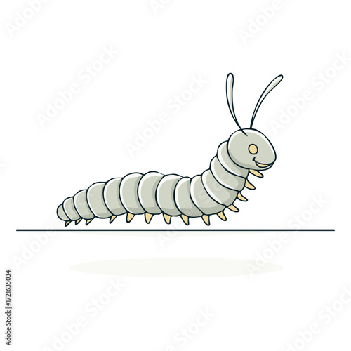 Charming cartoon caterpillar vector illustration featuring a gentle smile and segmented body