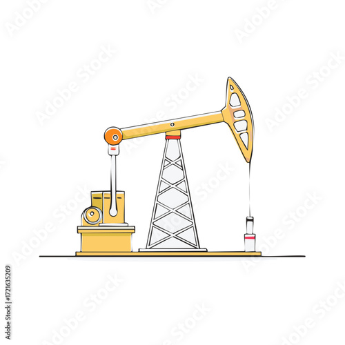 Oil Well Pump Jack Doodle Illustration, Petroleum Extraction and Energy Production