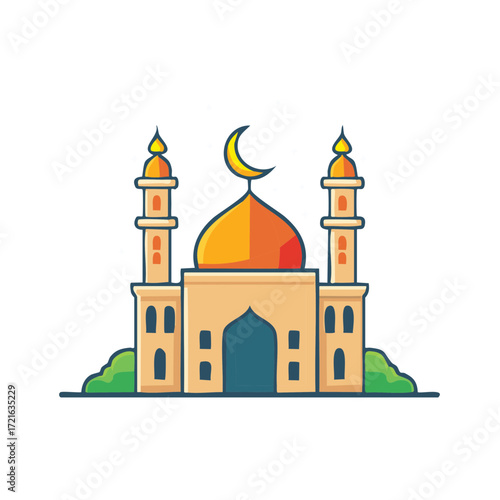 Wallpaper Mural Cartoon mosque with crescent moon and minarets. Islamic religion, Ramadam greeting. Torontodigital.ca