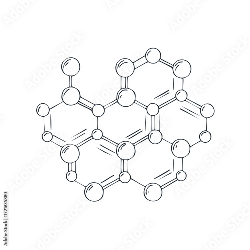 Hand drawn sketch of a hexagonal molecular structure with atomic bonds