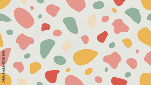 Soft Pastel Terrazzo Pattern with Organic Shapes on a Light Grey Background vector illustration