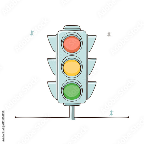 Stylized Traffic Light with Red Yellow Green Lamps for Road Safety and Navigation