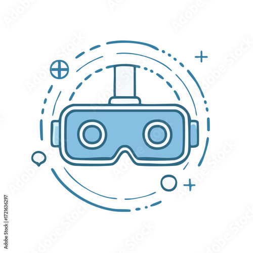 Virtual reality headset icon in doodle style. VR goggles for gaming, metaverse, and futuristic technology concept.