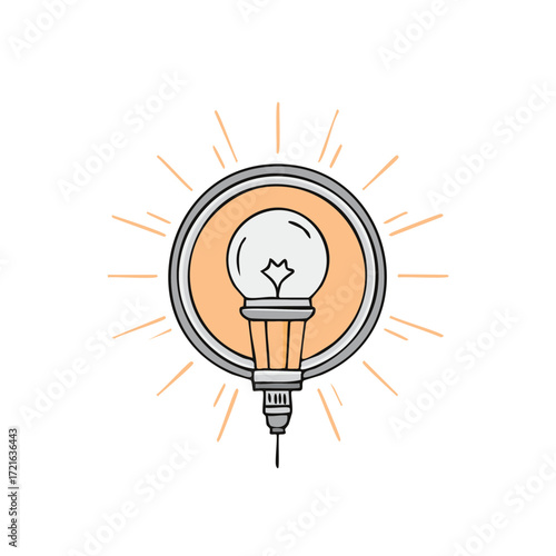 Hand drawn illustration of a glowing light bulb radiating bright ideas and inspiration concept