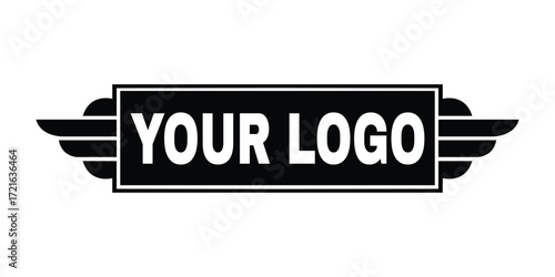 Sleek black and white logo design with wings, brand identity and company representation, vector illustration, corporate and business symbols, emblem and icon design elements