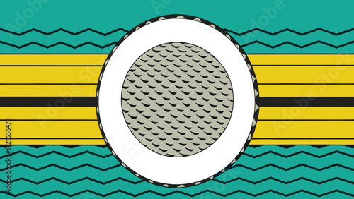 Stylized Coconut Half with Geometric Background Pattern fruit food