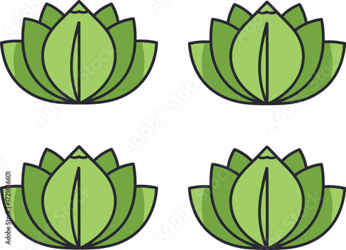 Four lotus flowers arranged in a square pattern