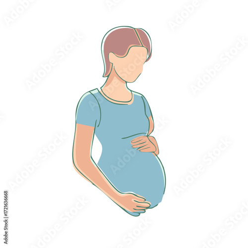 Pregnant woman with hands on her belly illustration. Expecting mother isolated