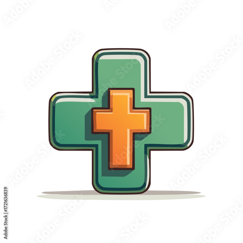 Green Cross with Orange Interior Symbolizing Medical Aid and Healthcare Services