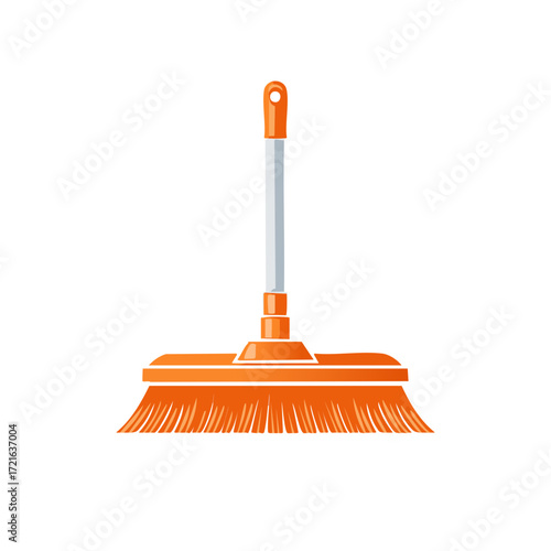 Orange and gray household cleaning broom tool vector illustration graphic for hygiene and domestic tidiness