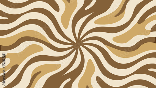Swirling Abstract Pattern Of Brown And Beige Waves Radiating From Center Keywords: abstract, background, brown, beige, swirl, wave, pattern, retro, vintage, psychedelic, organic, fluid, design