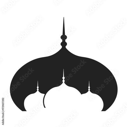 Iconic black mosque dome silhouette with finial featuring white negative space domes.