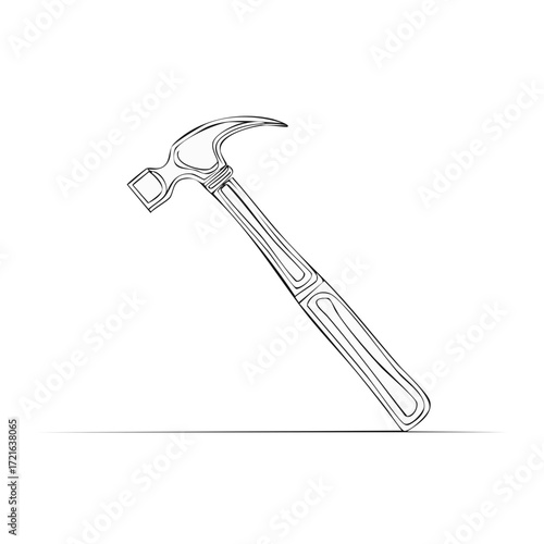 Hand drawn outline of a claw hammer isolated on white background symbolizing construction and repair