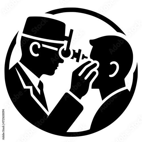 Opthalmist Doctor examining his patients eye vector image illustration icon