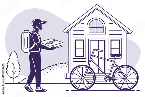 Pizza delivery boy vector. Pizza delivery boy deliver pizza. Pizza delivery boy silhouette 